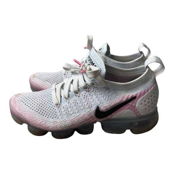 Nike Women's Gray and Pink Flyknit Vapormax Sneakers - Picture 2 of 8